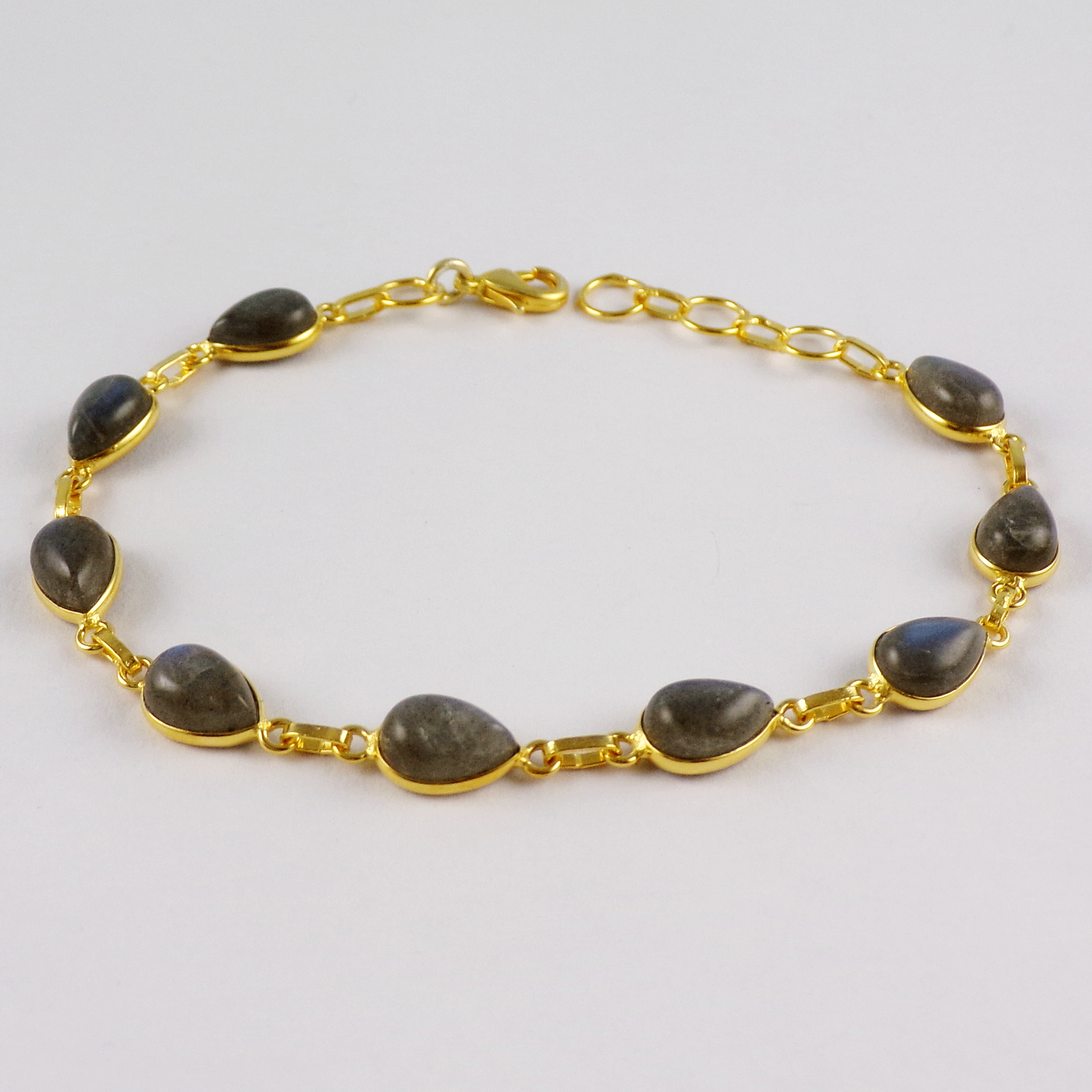 Natural Labradorite Brass Bracelet E - BZB998 18K Gold Plated Cab Pear Shape 6x8mm Bezel Setting Brass Bracelet